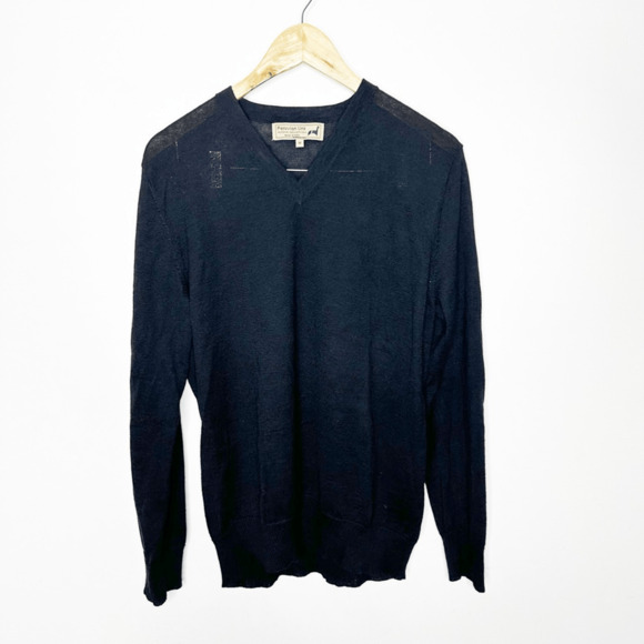 PERUVIAN LINK V neck Pullover sweater black alpaca mid weight mens medium M - Picture 2 of 8